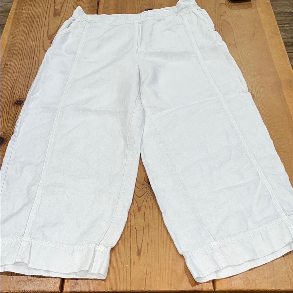 Wrap London White Linen Wide Leg Cropped Pants